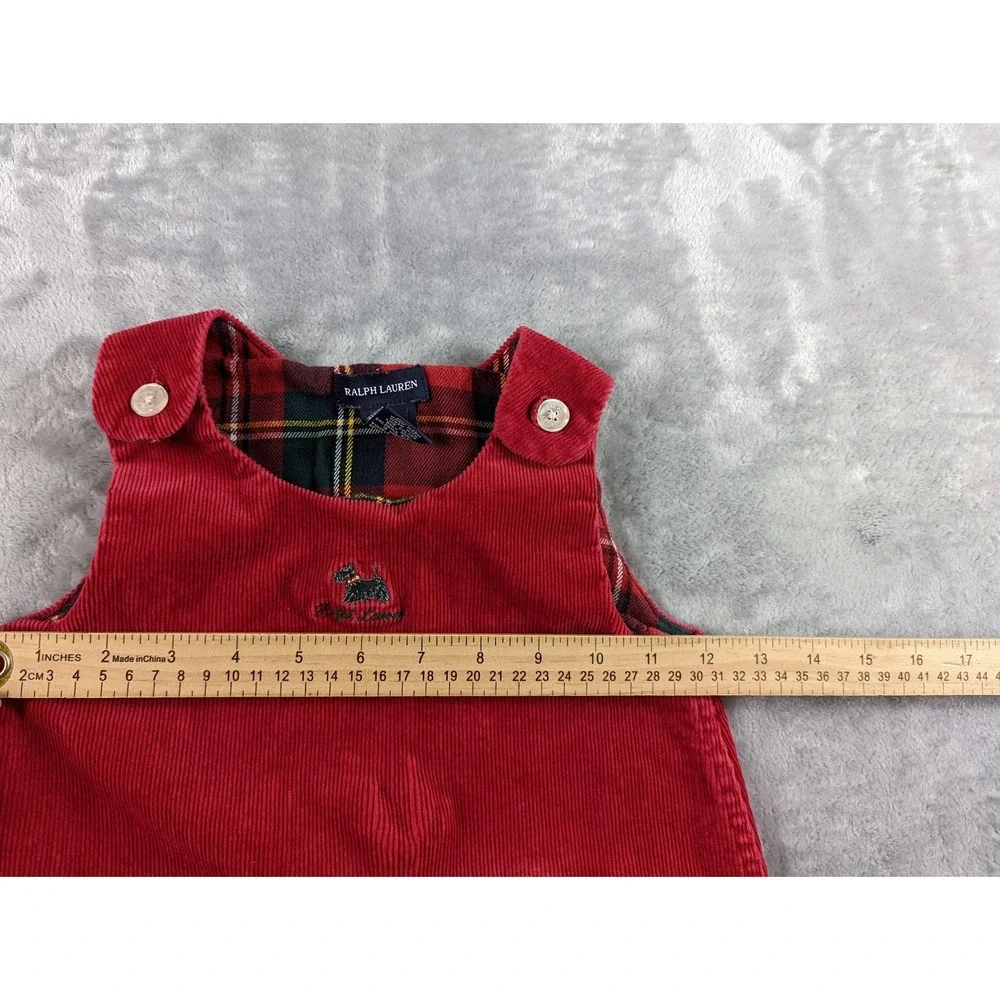 VTG Ralph Lauren Dress Girl 6 Red Corduroy Scottie Dog Shift Embroidery READ